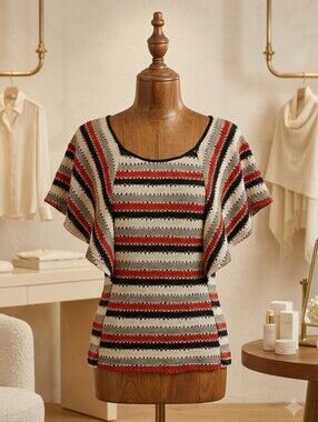 Point Flutter Sleeve Top with peek a boo holes Size Small